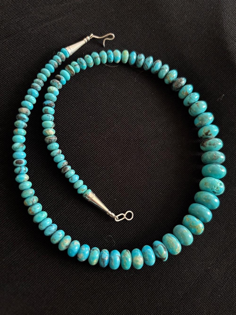 Gorgeous Natural Turquoise Graduating Large Rondelle Bead Necklace Vibrant Blue